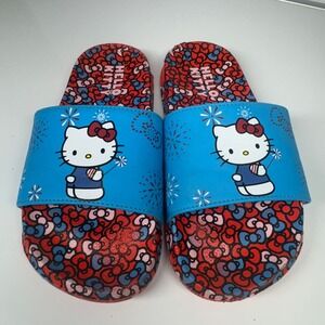 Hello Kitty Slides Sandals Blue Red‎ White Patriotic Fireworks Print Size 6mall